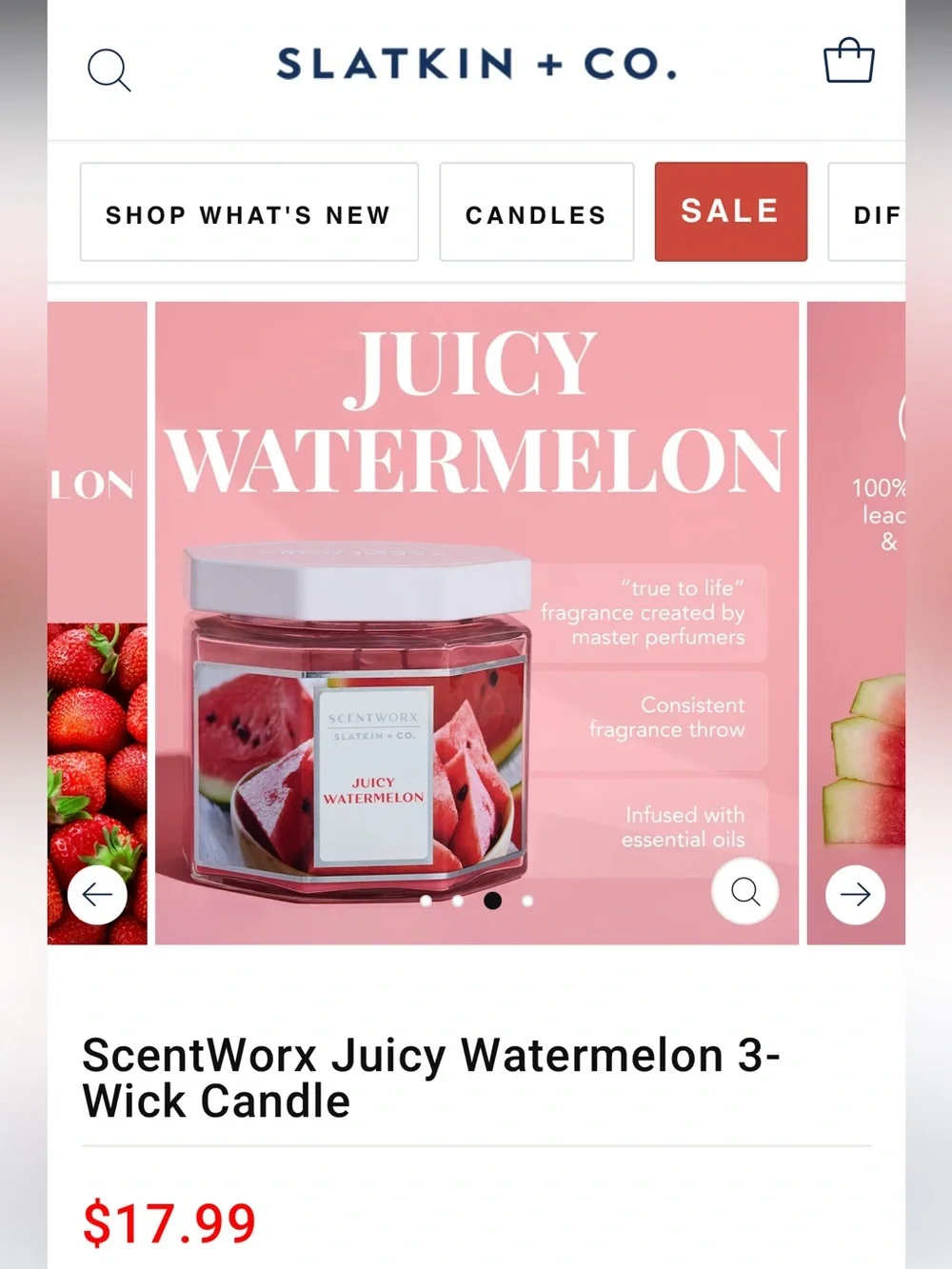 ScentWorx Juicy Watermelon Pink Red 3-Wick 14.5oz Hexagonal Glass Jar Candle